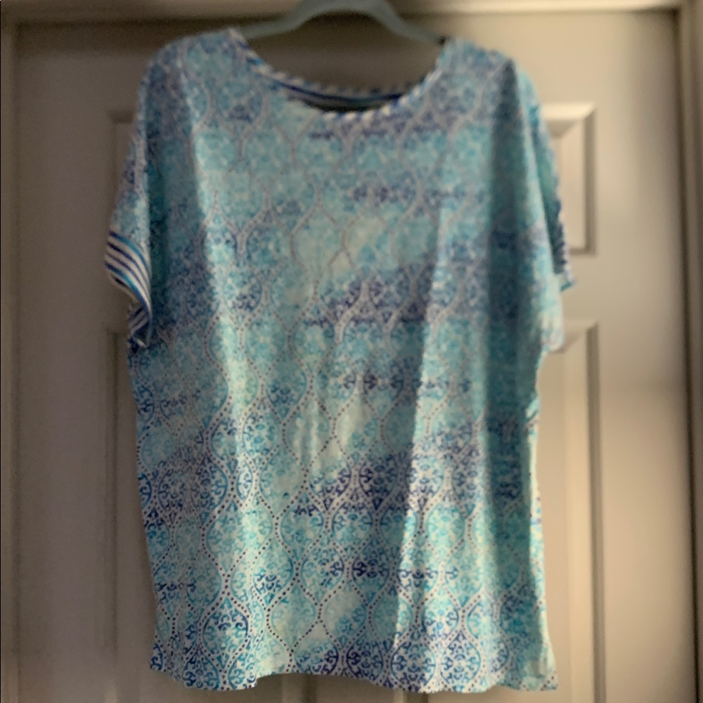 Chico's Blue and White Patterned Top